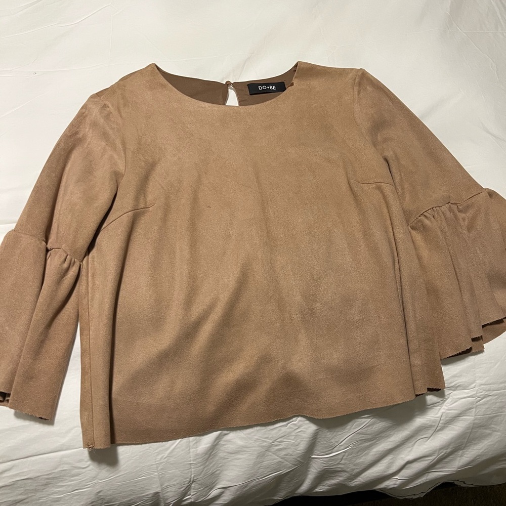 DO+BE Brown Bell Sleeve Blouse with Ruffled Boxy Style